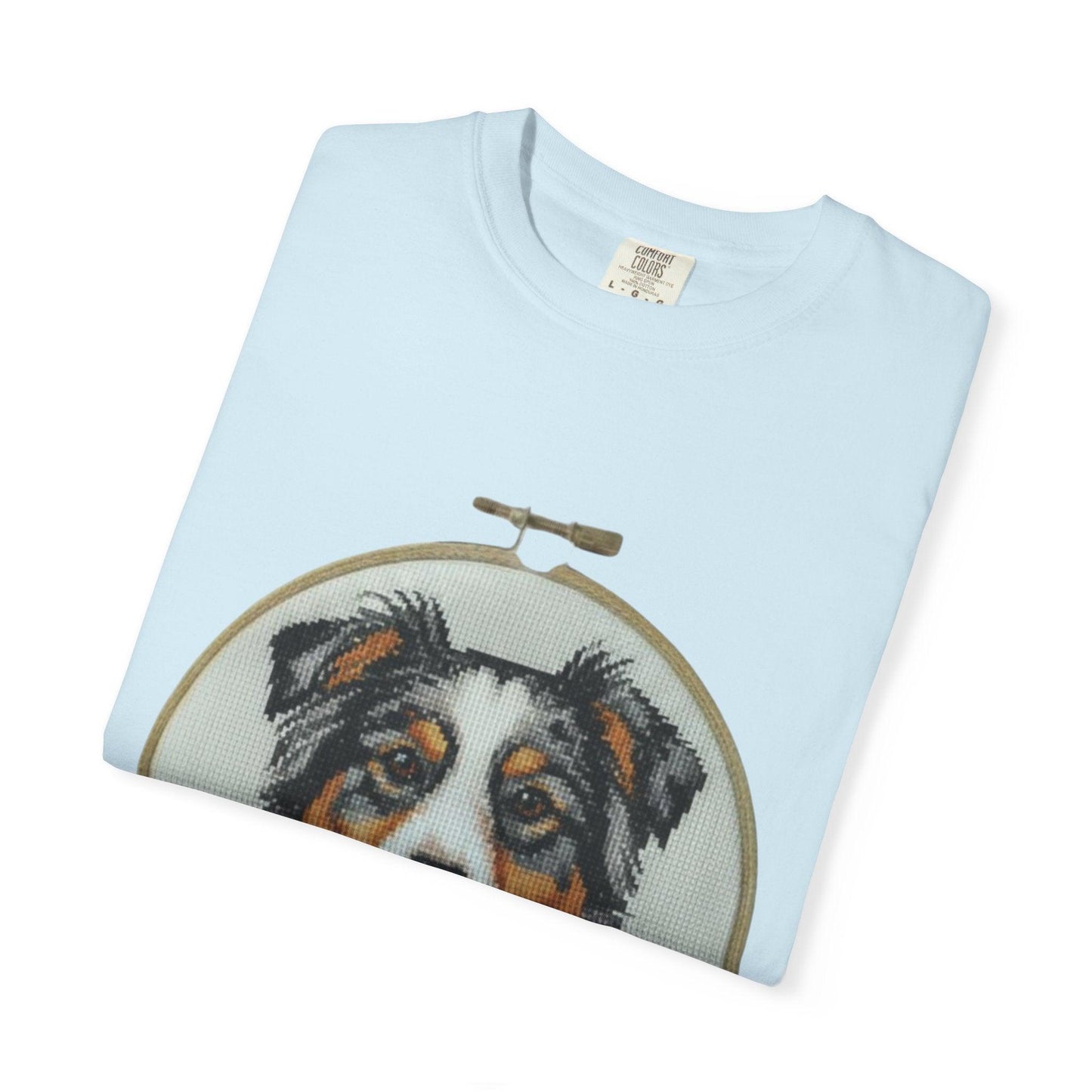 Australian Shepherd Portrait T-shirt | Embroidery Hoop Floral Design