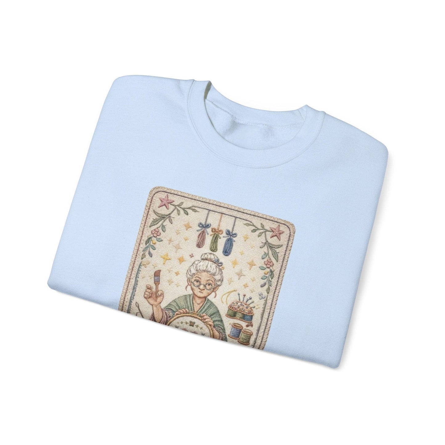 The Crafter illustration Crewneck Sweatshirt | Vintage craft tools, floral frame