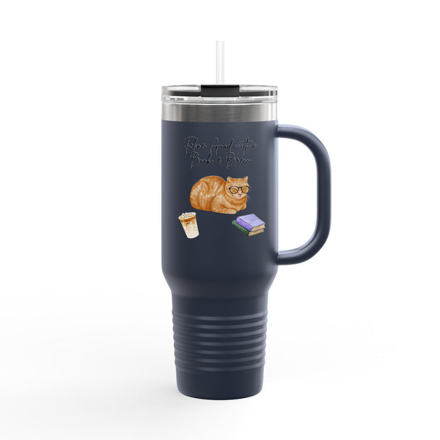 'Feline Good with a Book & Brew' Insulated Travel Mug, 40oz