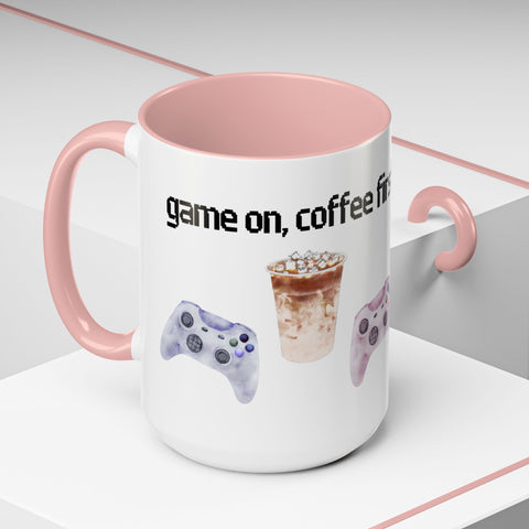 'Game On, Coffee First' Accent Coffee Mug