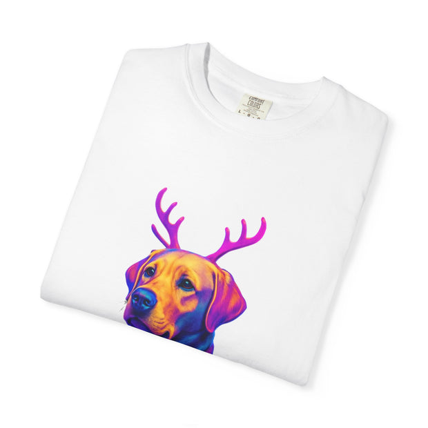 Labrador Retriever with Reindeer Antlers T-Shirt | Neon Holiday Sweater Dog