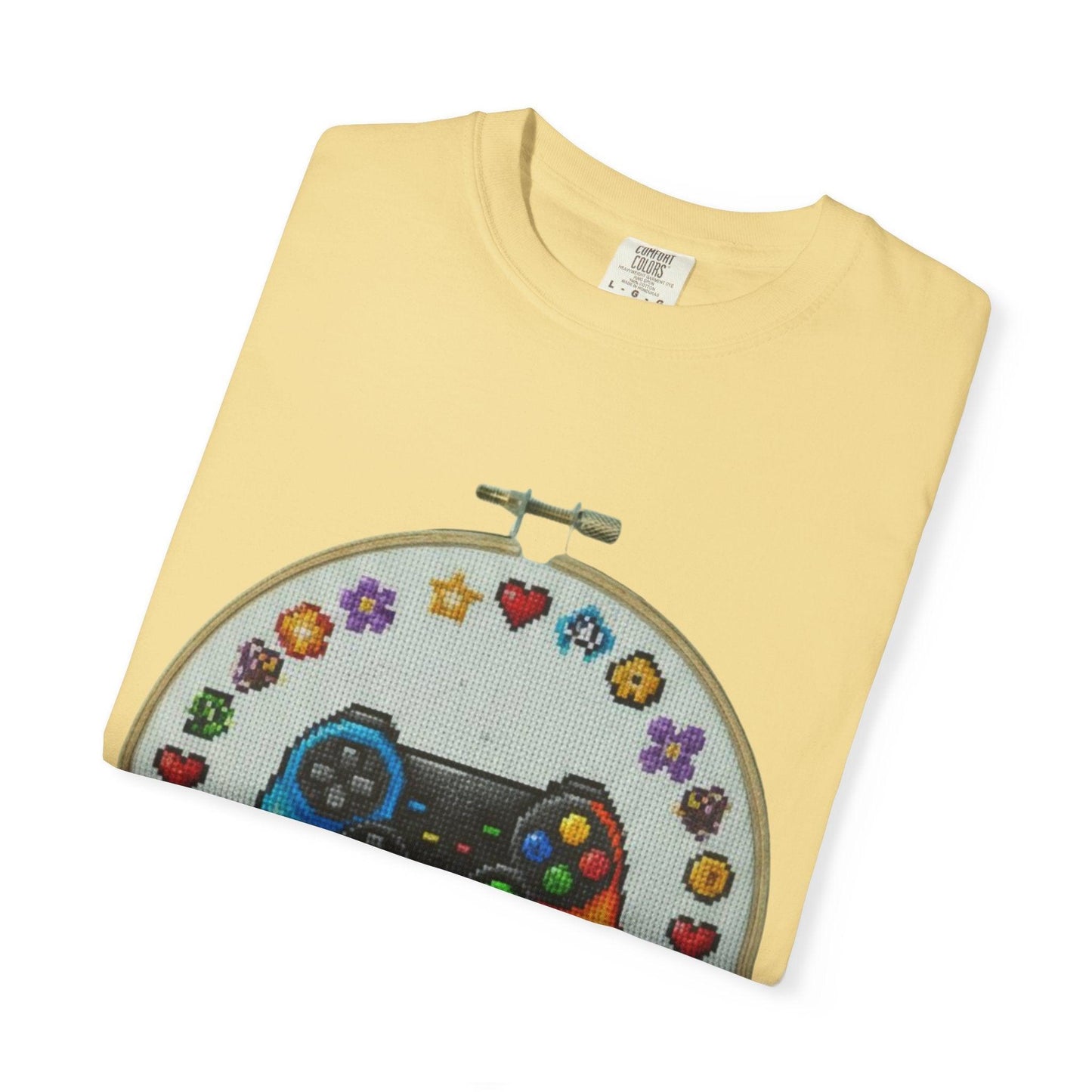 Rainbow Game Controller embroidery hoop T-Shirt | Gamer cross stitch design