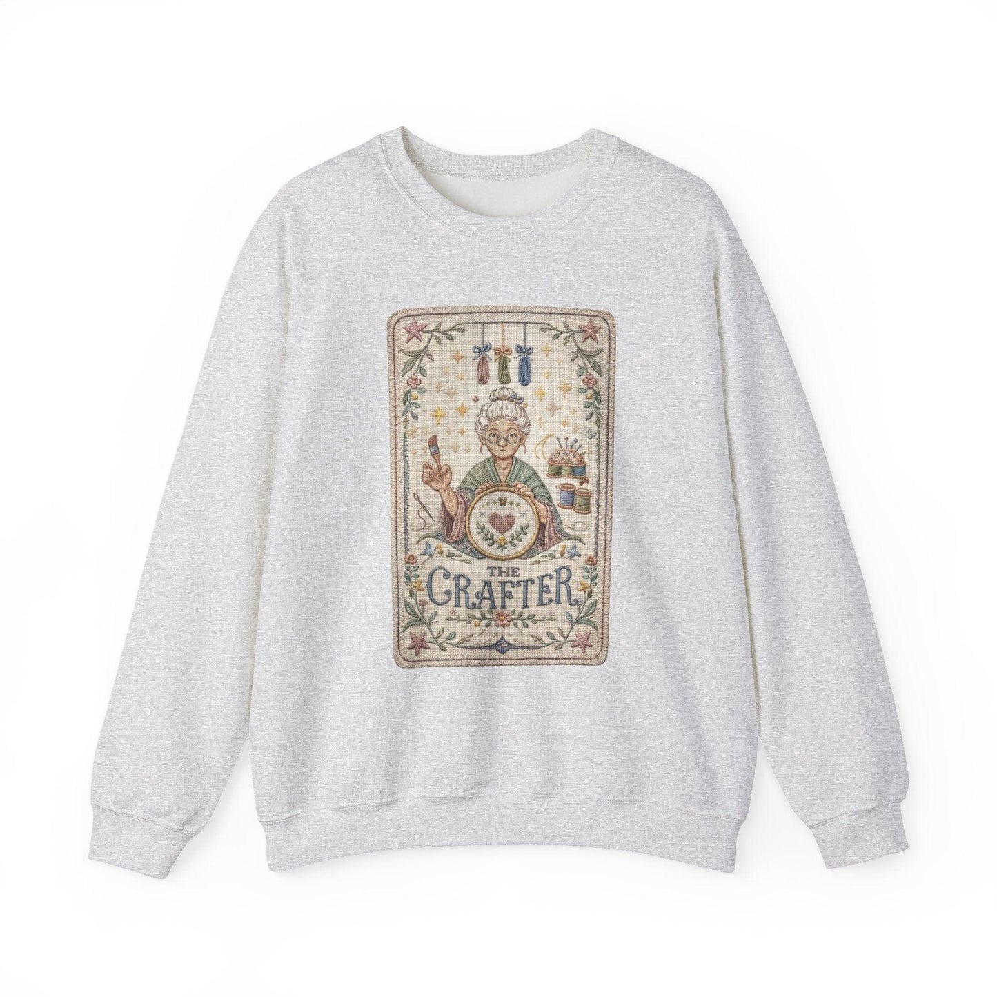 The Crafter illustration Crewneck Sweatshirt | Vintage craft tools, floral frame