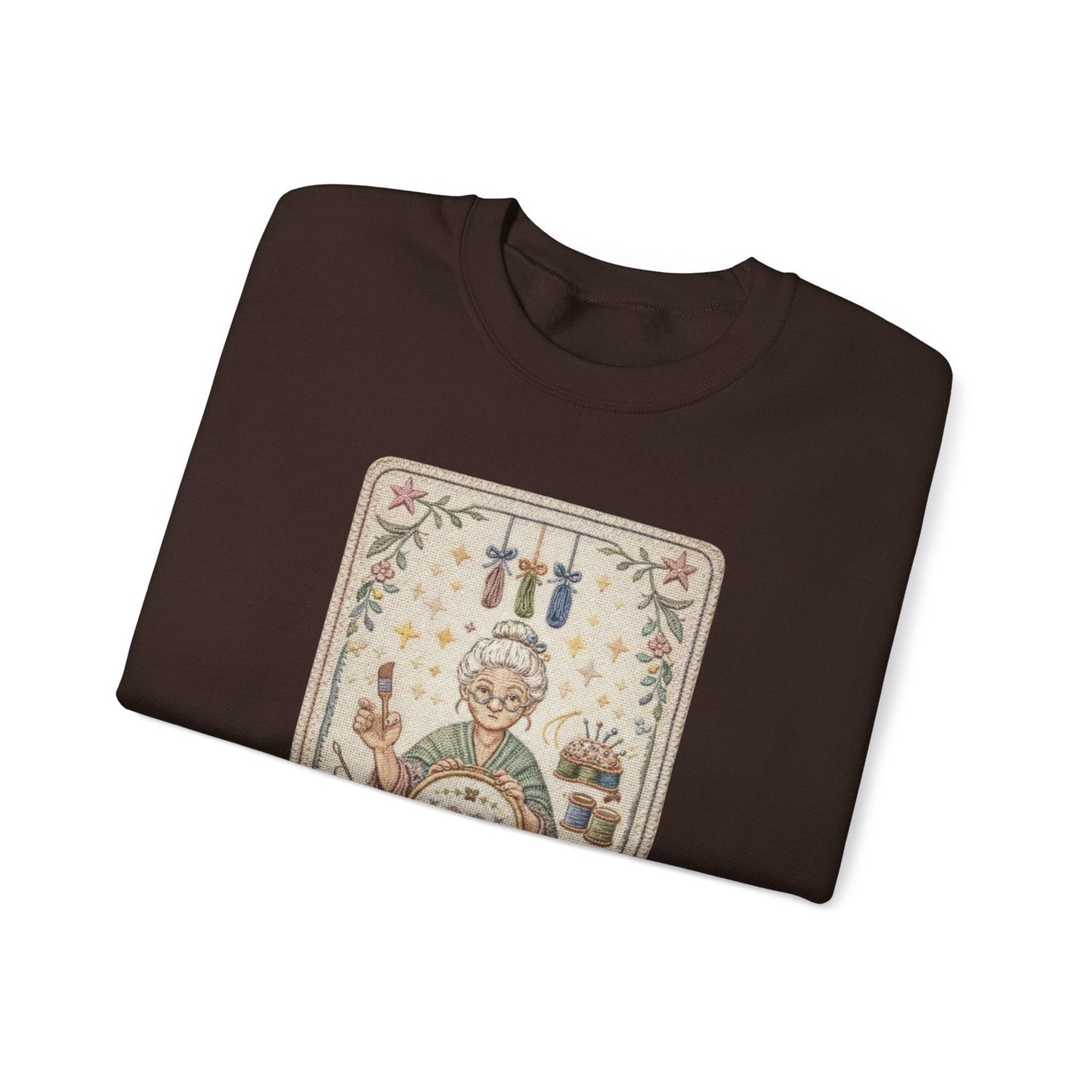 The Crafter illustration Crewneck Sweatshirt | Vintage craft tools, floral frame