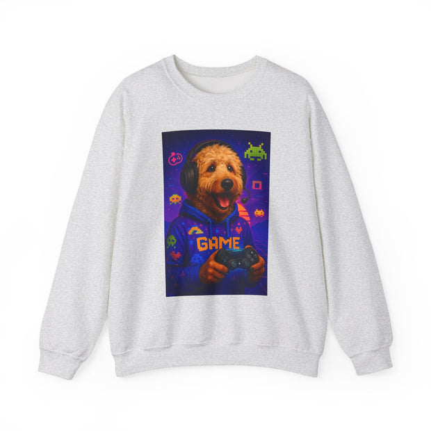 Gaming Golden Doodle Illustration Crewneck Sweatshirt | Retro Arcade Gamer