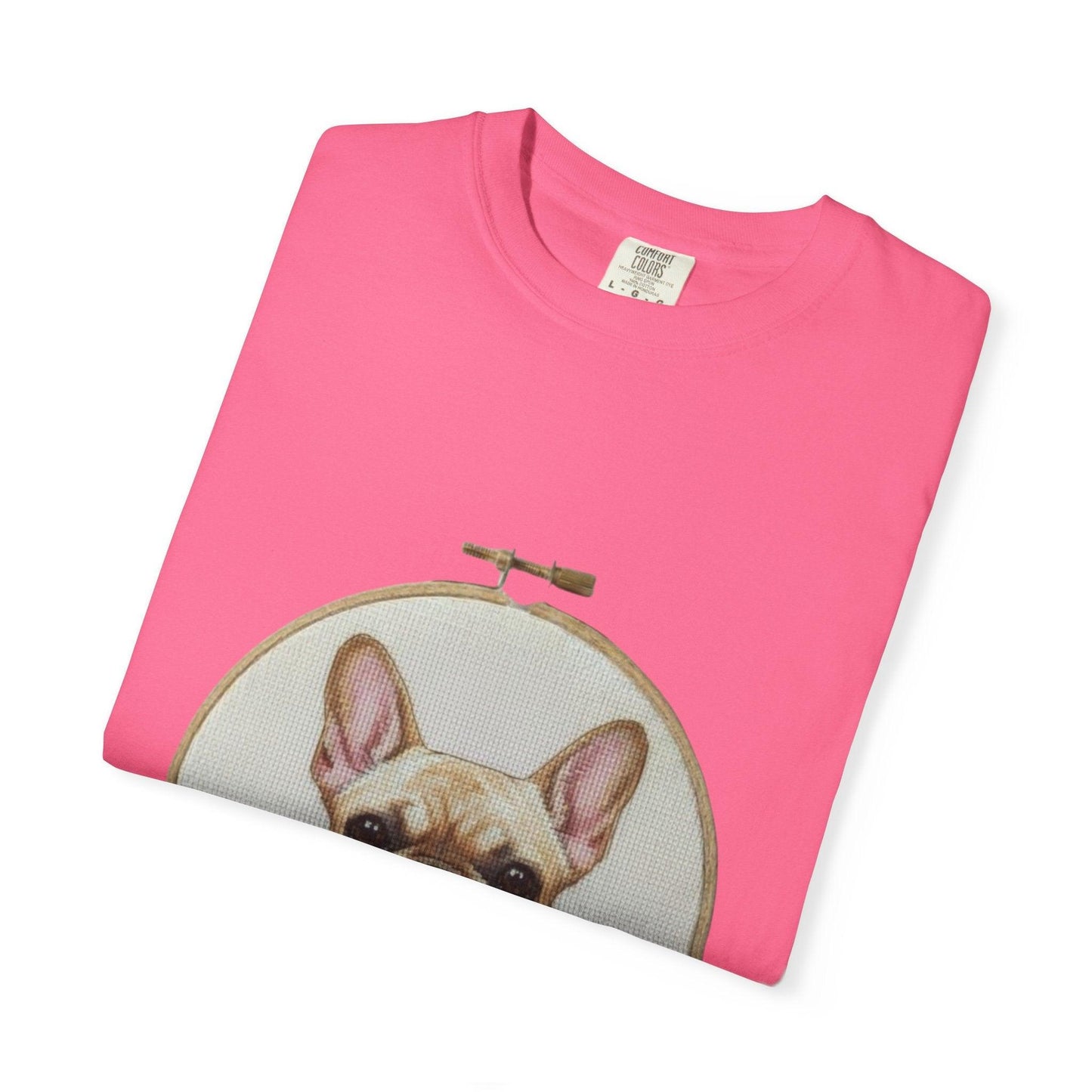 French Bulldog Portrait T-Shirt | Embroidery Hoop Dog Illustration