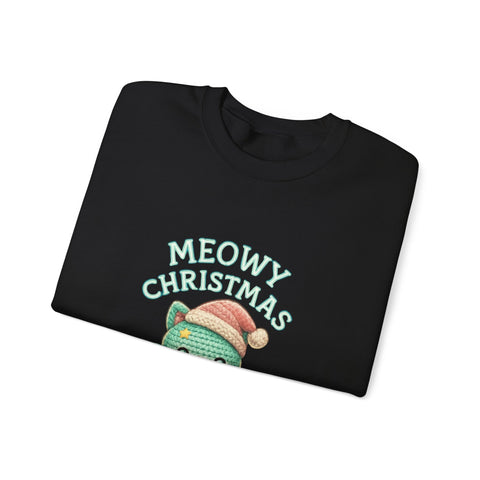 Meowy Christmas Sweatshirt, Cozy Cat Crewneck, Cat Lover Gift, Holiday Apparel, Winter Fashion