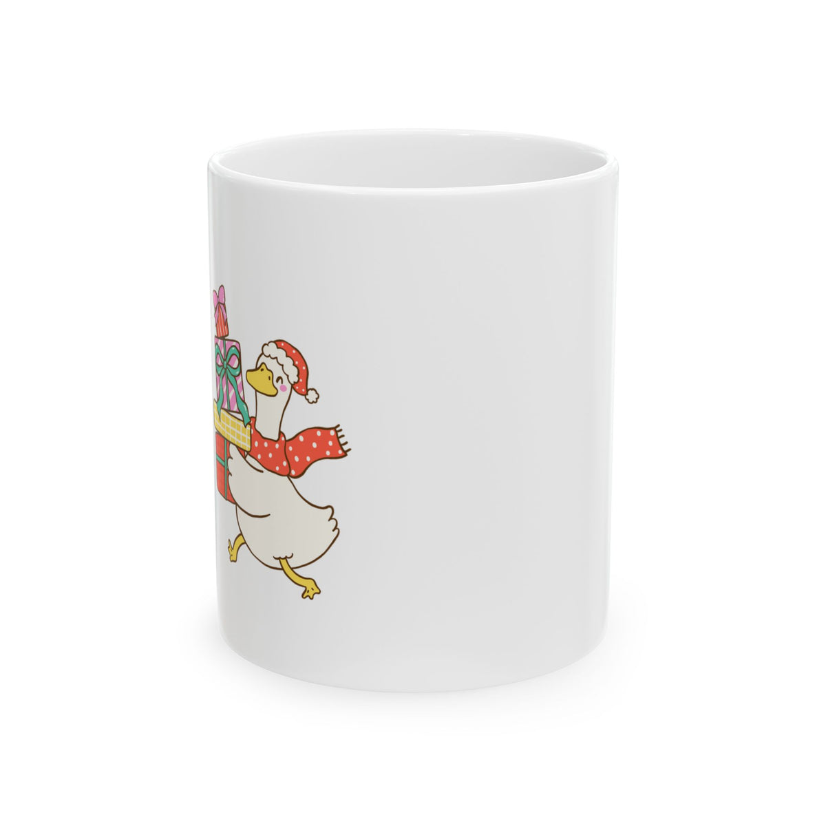 Christmas Duck Carrying Presents Mug | Holiday Ceramic Coffee Cup