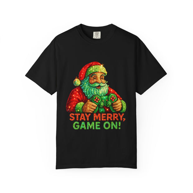 Stay Merry Game On Santa, T-Shirt | Christmas Gamer Holiday Tee