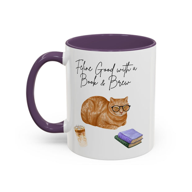 'Feline Good With A Book & Brew' Accent Coffee Mug