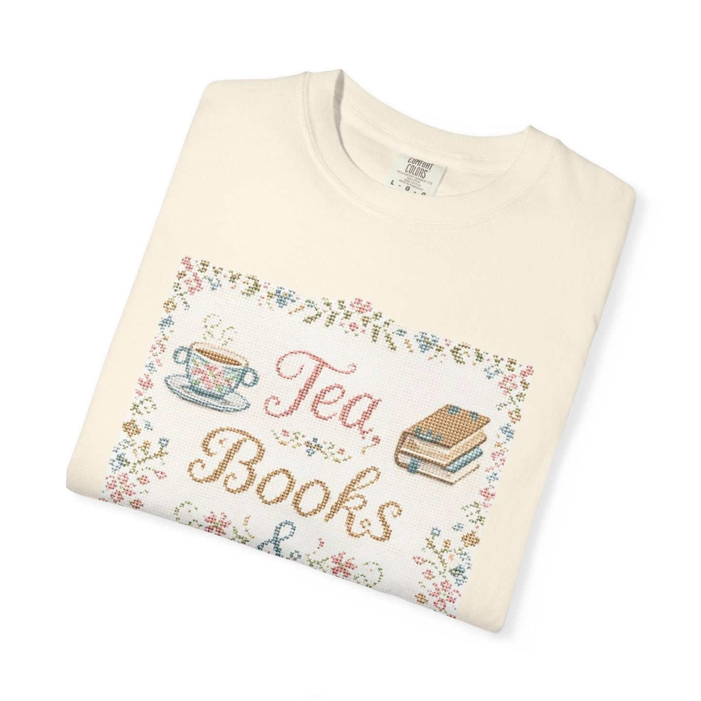 Tea Books & Stitching T-shirt | Reading, Sewing, Cozy Hobby Design