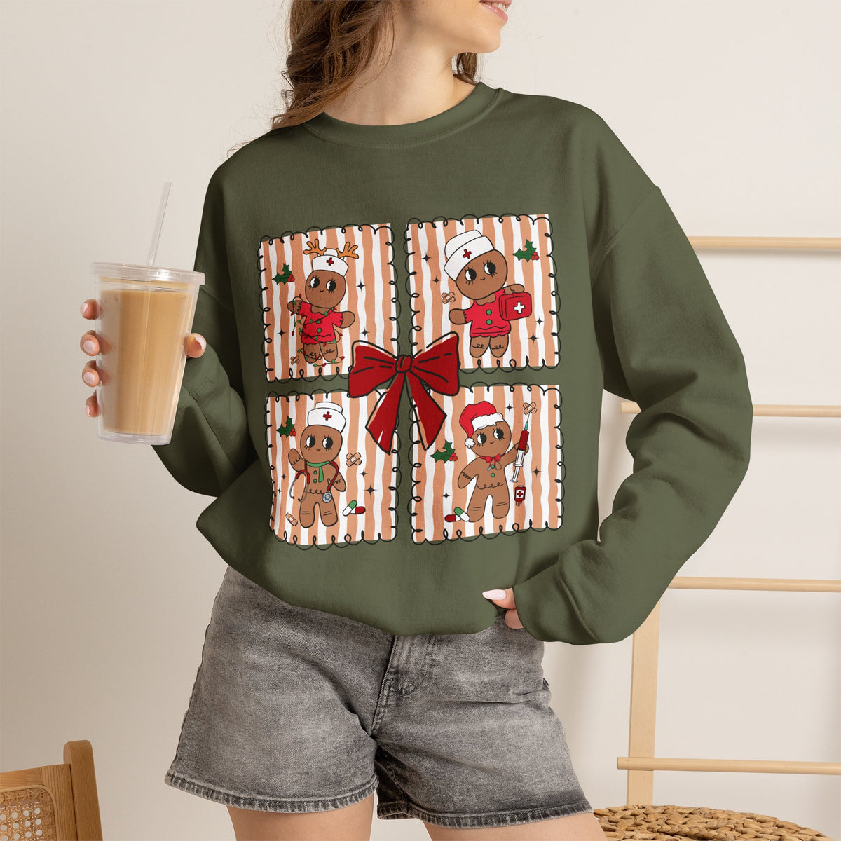 Gingerbread Christmas Sweatshirt, Cute Gingerbread Crewneck, Christmas Bow Sweatshirt, Gingerbread Man Shirt, Funny Holiday Sweater, Christmas Gift