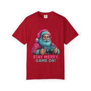 Stay Merry Game On Santa T-Shirt | Christmas Gaming Tee