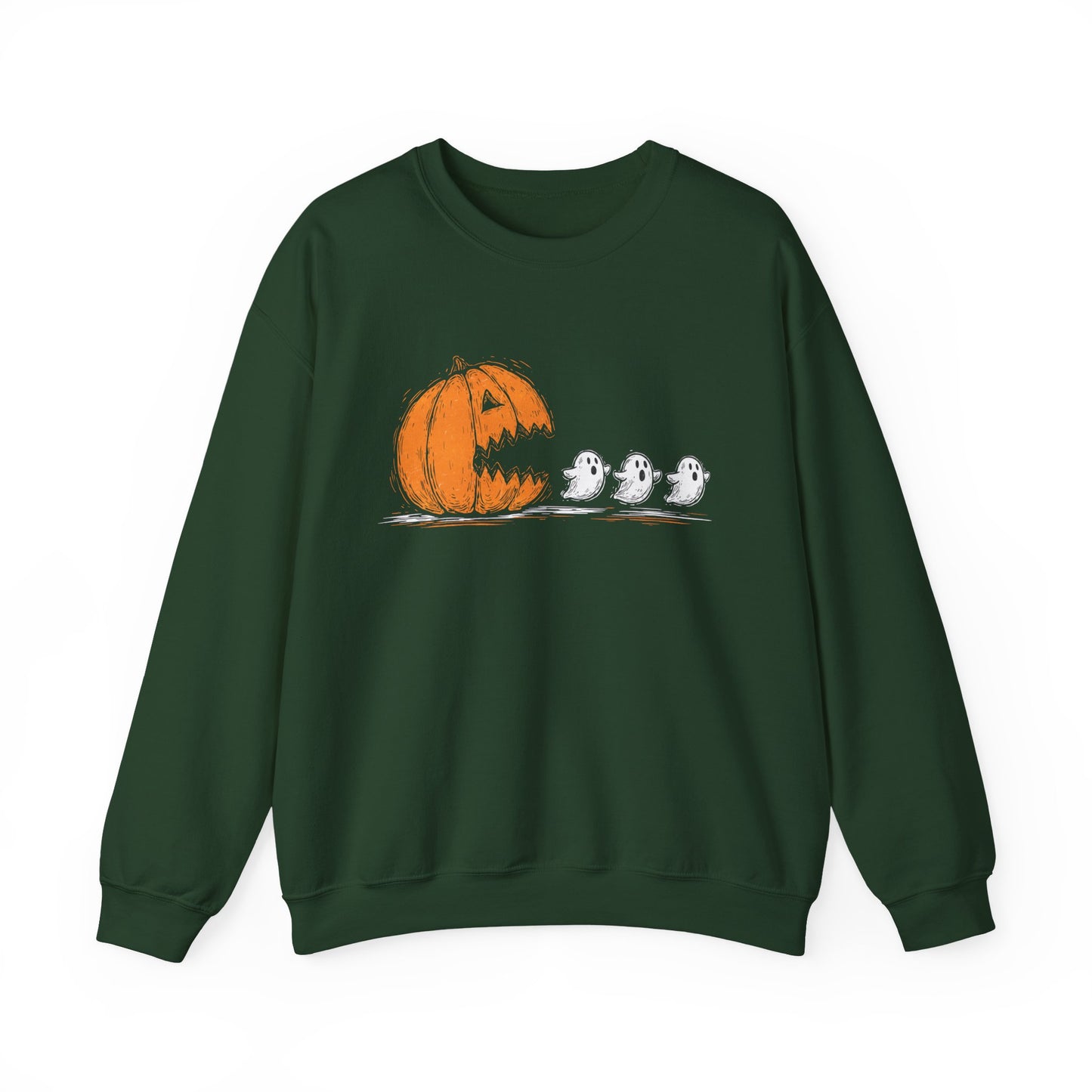 Pumpkin and Ghosts Crewneck Sweatshirt | Halloween Pumpkin Ghost Illustration