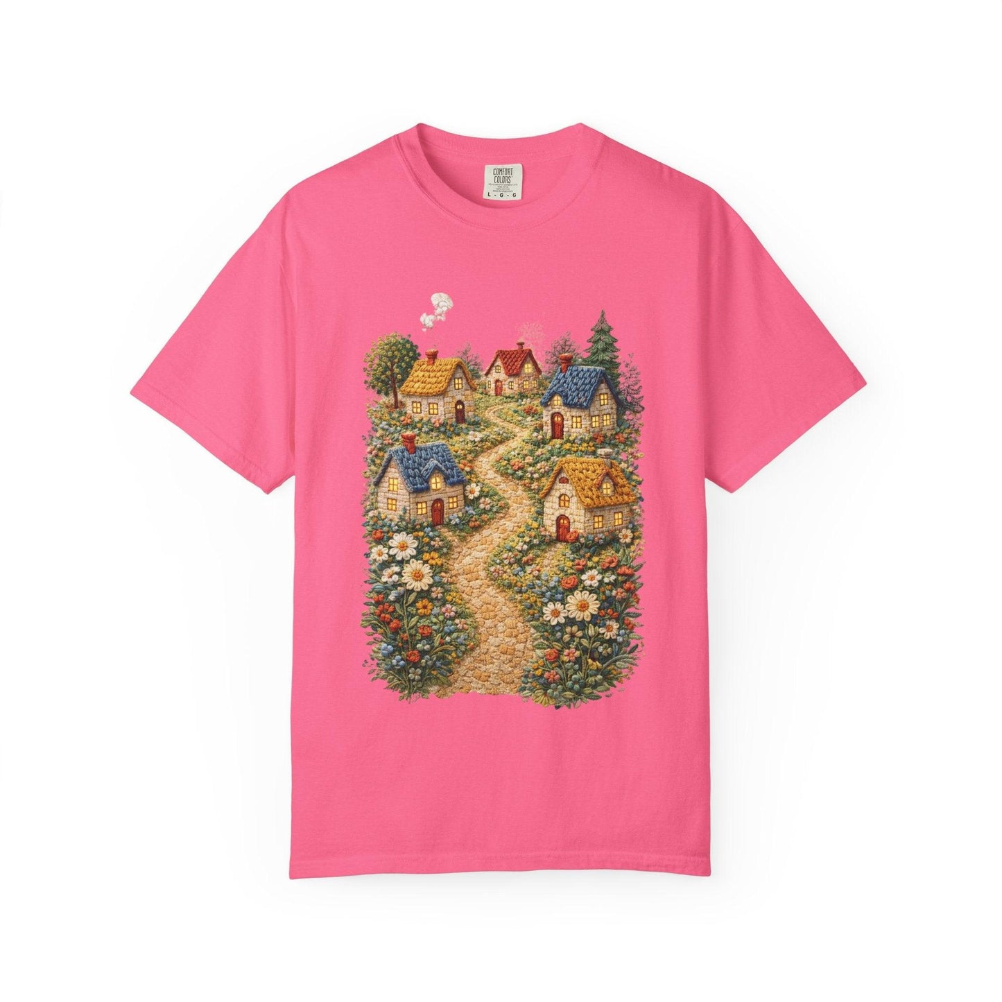 Cottage Garden Path T-shirt | Floral Village Illustration