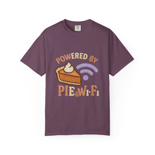 Powered by Pie and Wi-Fi T-Shirt, Funny Unisex Tee, Gift for Pie Lovers, Tech Enthusiasts, Perfect for Holidays and Parties