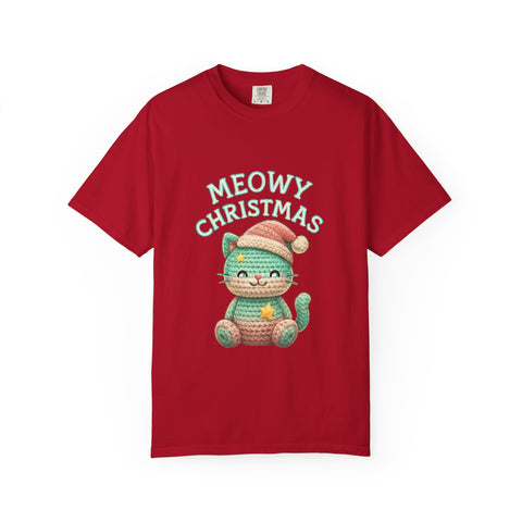 Cute Cat Christmas T-shirt, Meowy Christmas Tee, Unisex Holiday Shirt, Fun Xmas Gift, Cozy Festive Wear