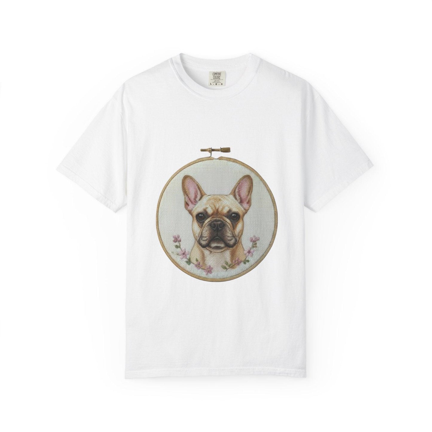 French Bulldog Portrait T-Shirt | Embroidery Hoop Dog Illustration