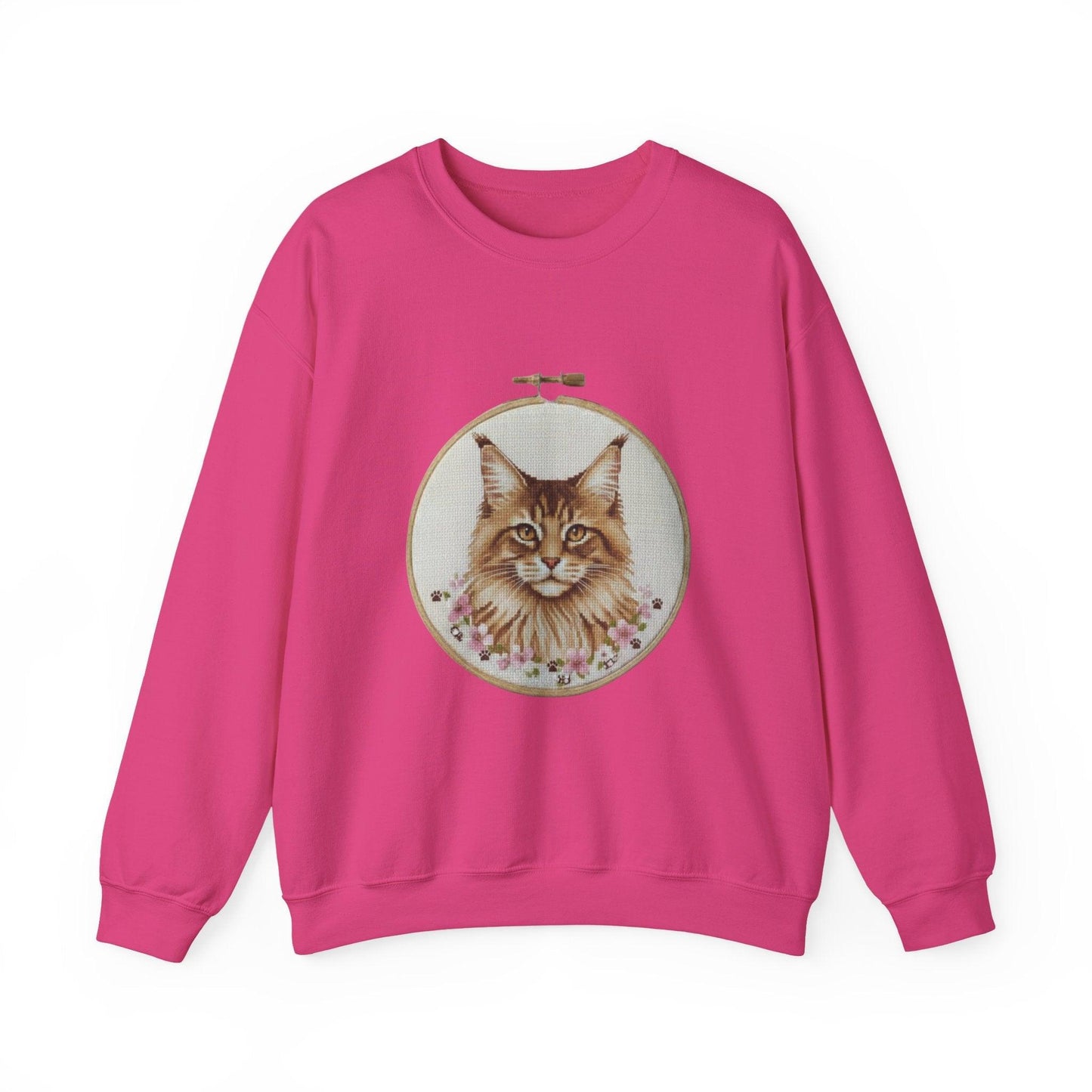 Embroidered Maine Coon Cat Portrait Sweatshirt | Floral Hoop Art