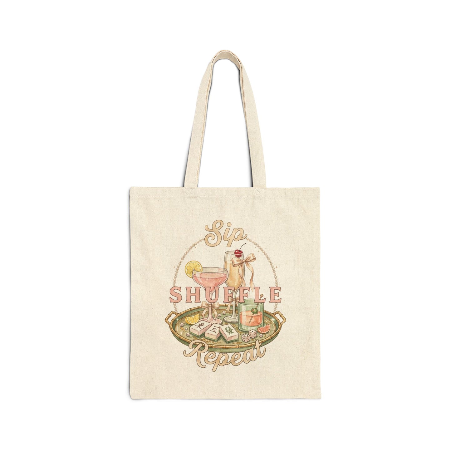 Sip Shuffle Repeat Tote Bag, Mahjong Social Club Canvas Tote, Pastel Girls Night Gift Bag, Mahjong Lover Tote