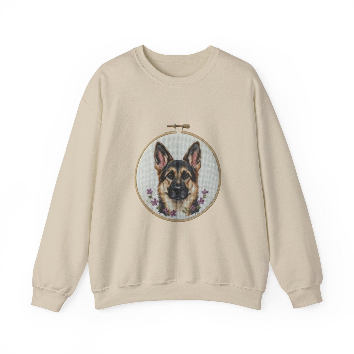 German Shepherd Portrait Embroidery Hoop Sweatshirt | Floral Dog Face