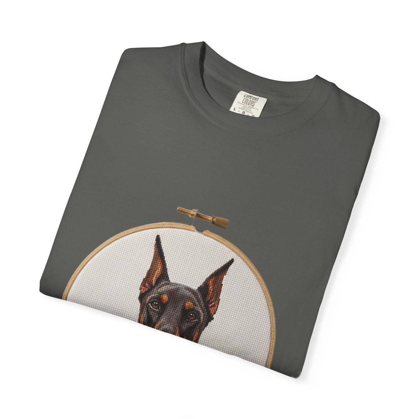 Doberman Portrait T-shirt | Embroidery Hoop Dog Illustration