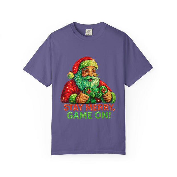 Stay Merry Game On Santa, T-Shirt | Christmas Gamer Holiday Tee