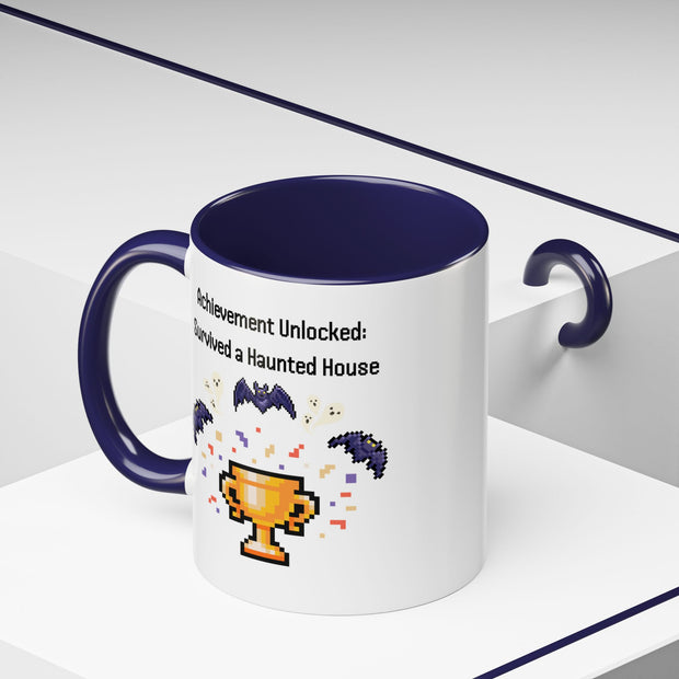 'Achievement Unlocked: Survived A Haunted House' Accent Coffee Mug