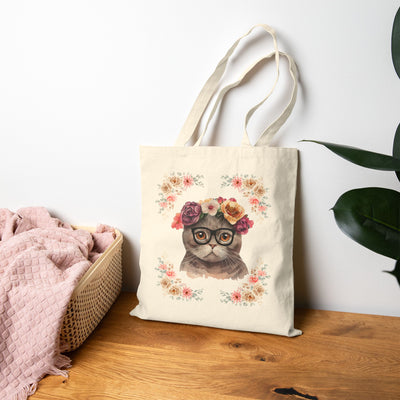Geeky Goddess Dark Gray Cat Cotton Canvas Tote Bag