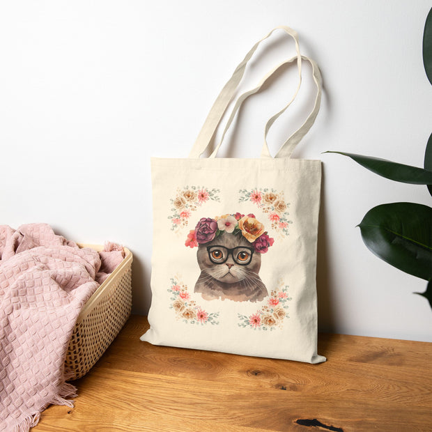 Geeky Goddess Dark Gray Cat Cotton Canvas Tote Bag