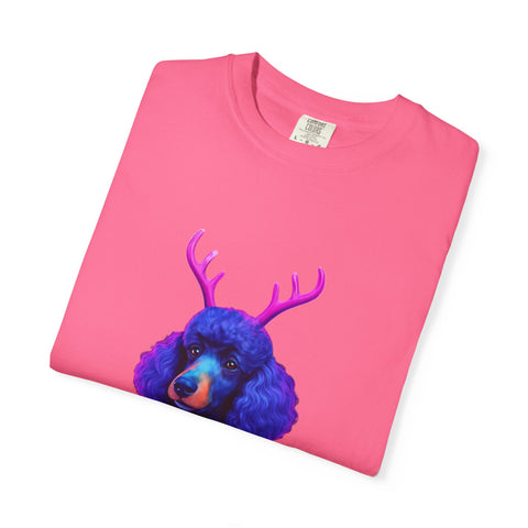 Poodle with Antlers in Light-Up Sweater T-Shirt | Neon Holiday Dog Design