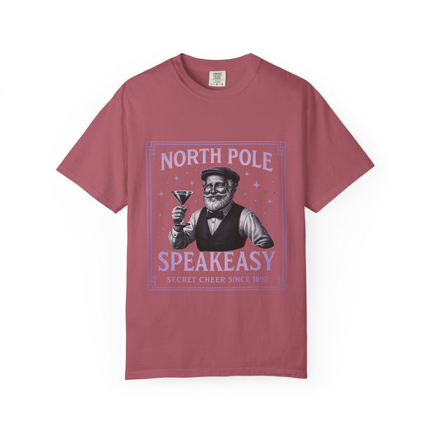 North Pole Speakeasy T-Shirt, Holiday T-Shirt, Unisex Christmas Tee, Vintage Style Tee, Fun Santa Shirt, Festive Gift Idea