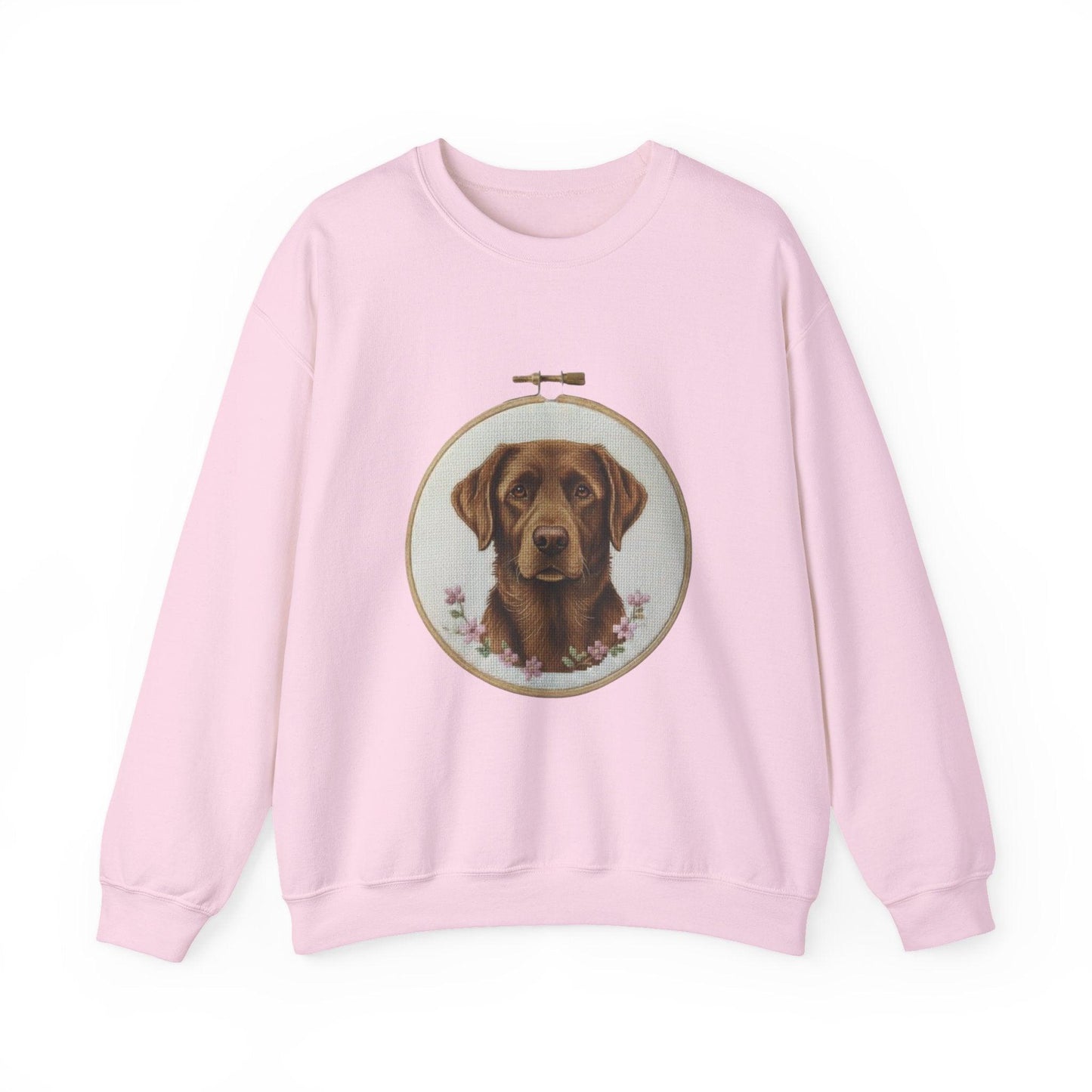 Chocolate Labrador Portrait Sweatshirt | Floral Hoop Embroidery Art
