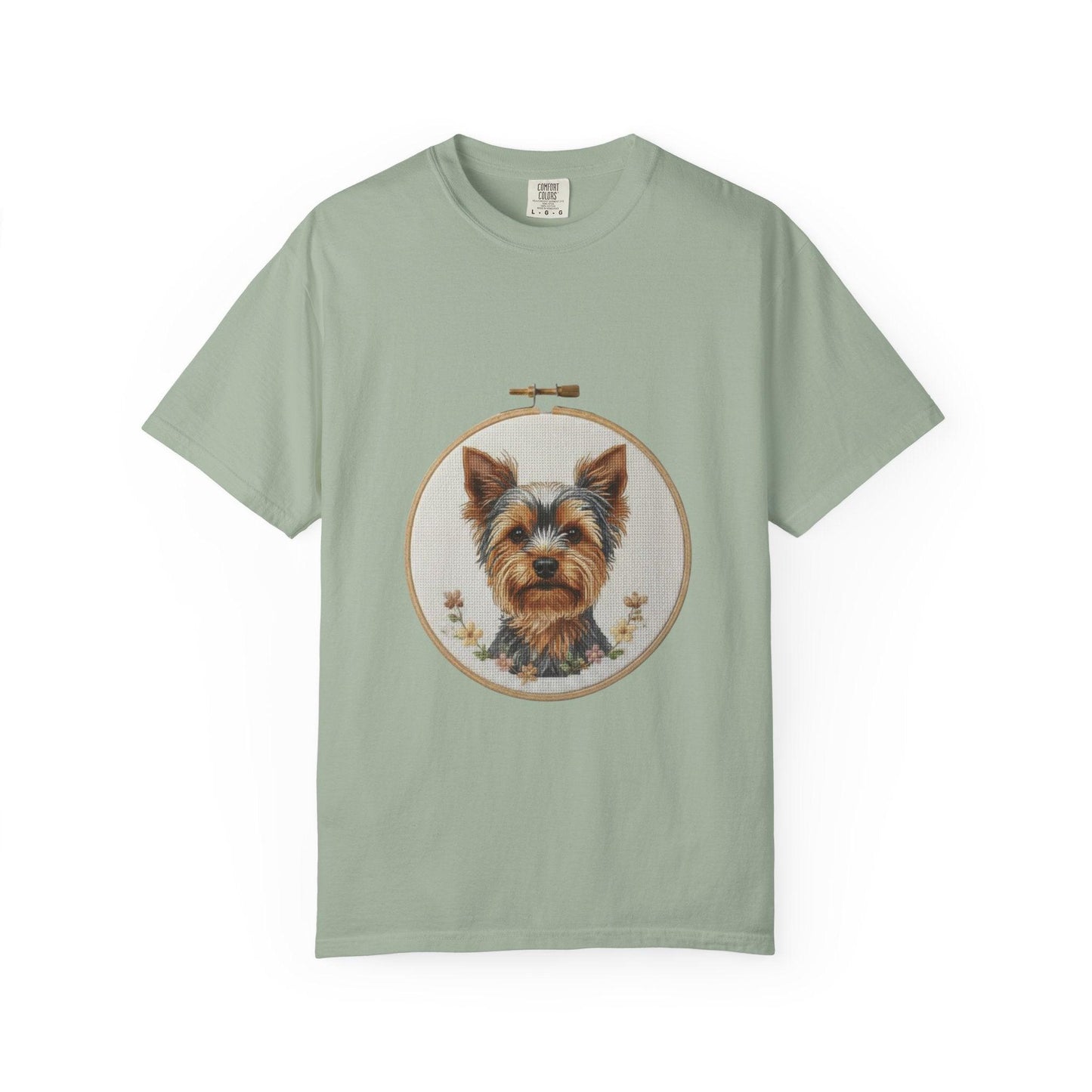 Yorkshire Terrier Portrait T-Shirt | Embroidery Hoop Dog Illustration