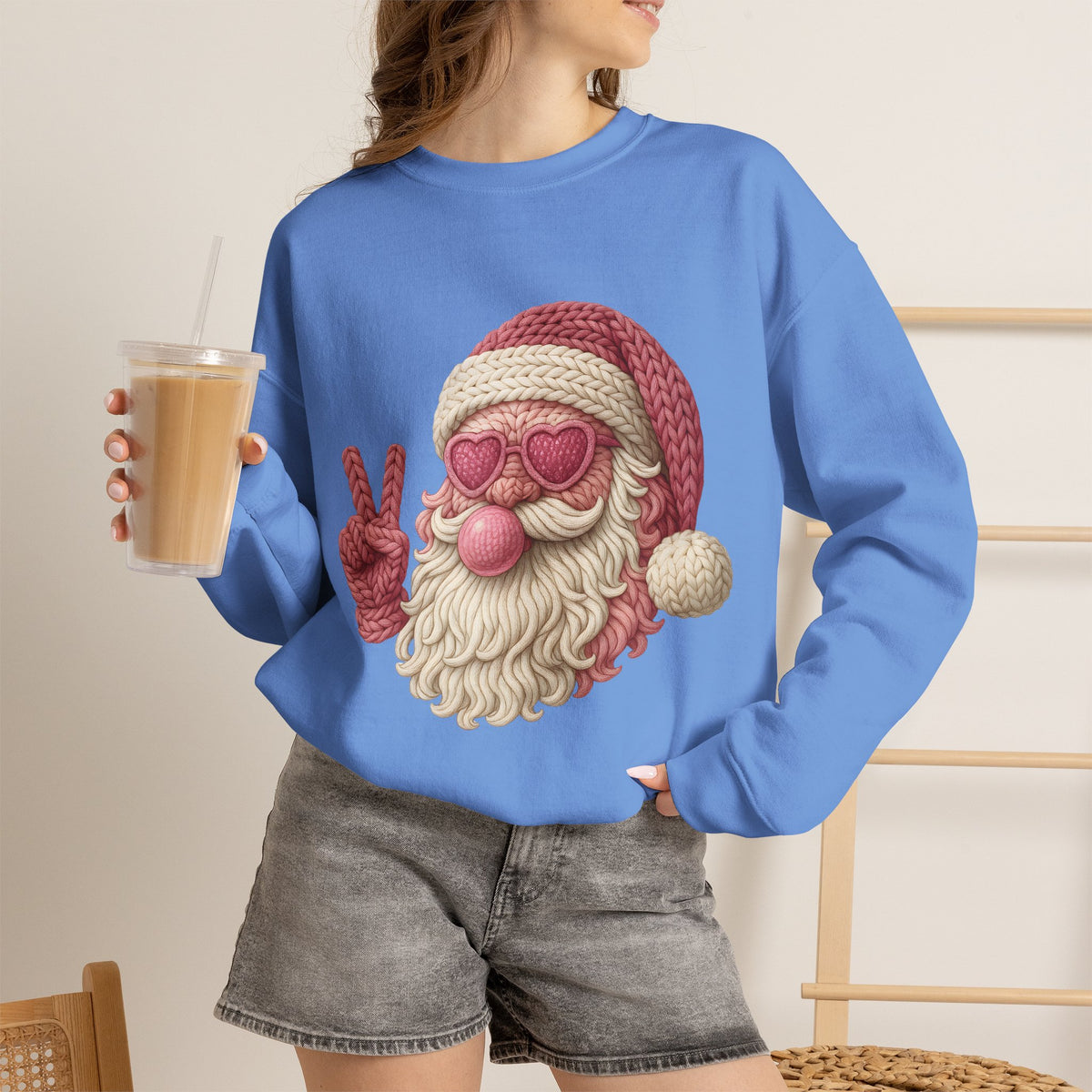 Pink Sunglasses Peace Sign Santa Sweatshirt | Retro Holiday Cozy
