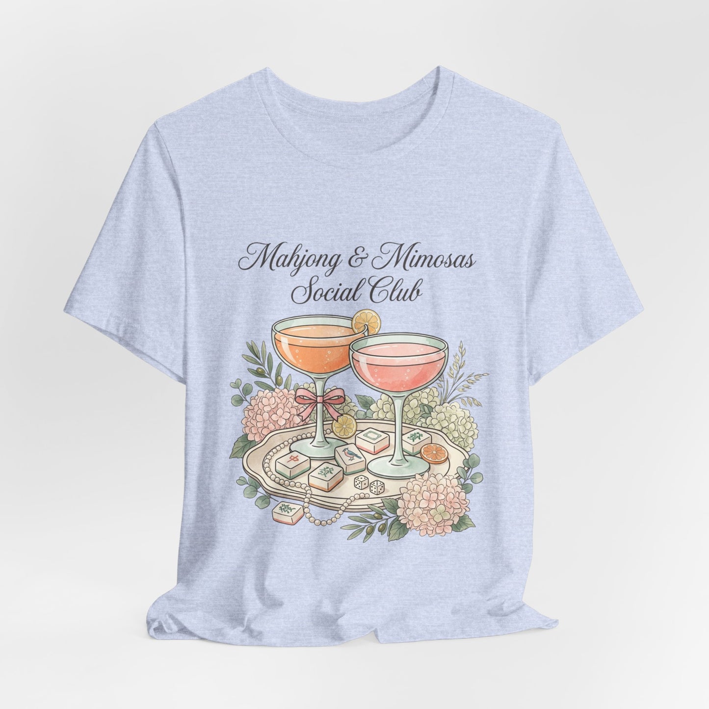 Mahjong & Mimosas Shirt, Mahjong Social Club Tee, Pastel Mahjong Graphic T-Shirt, Brunch Club Gift for Her
