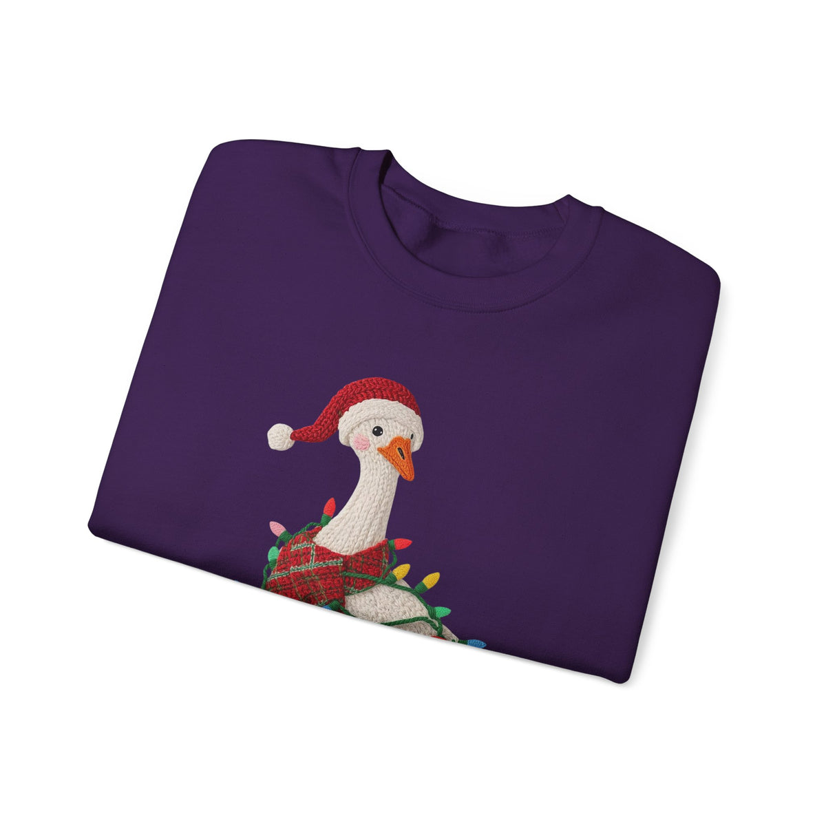 Christmas Goose Wearing Santa Hat Crewneck Sweatshirt | Holiday Duck in Lights