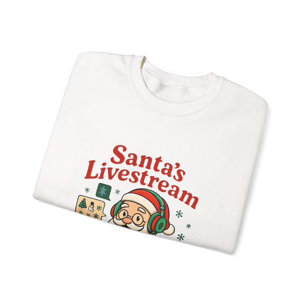 Cozy Christmas Crewneck Sweatshirt - Santa's Livestream Fun, Unisex Holiday Pullover, Gift for Gamers, Xmas Comfort Wear, Festive Sweatshirt