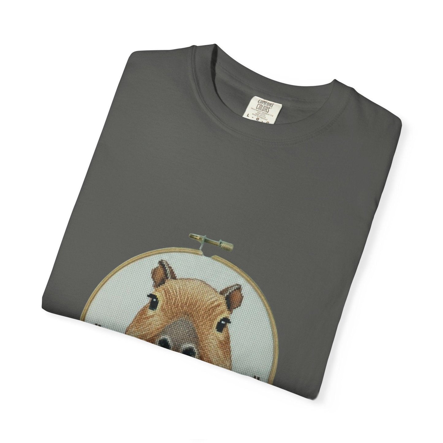 Capybara Portrait T-Shirt | Floral Embroidery Hoop Design