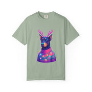 Festive Doberman Holiday T-Shirt, Christmas Shirt, Unisex Gift, Funny Pet Apparel, Cozy Winter Wear, Animal Lover Tee