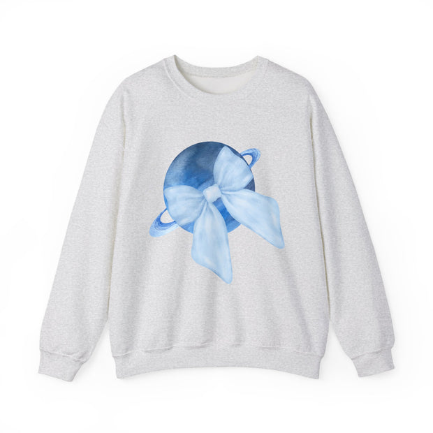 Blue Saturn Wrapped In A Blue Bow Unisex Crewneck Sweatshirt