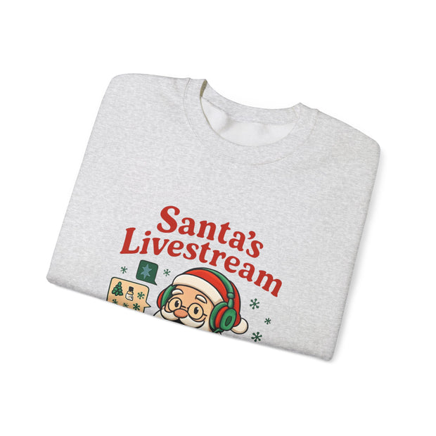 Cozy Christmas Crewneck Sweatshirt - Santa's Livestream Fun, Unisex Holiday Pullover, Gift for Gamers, Xmas Comfort Wear, Festive Sweatshirt
