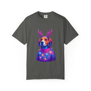 Neon Beagle in Reindeer Antlers T-Shirt | Christmas Dog Sweater Design