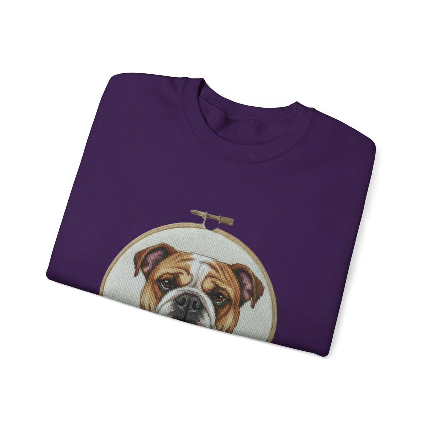 English Bulldog Portrait Sweatshirt | Vintage Embroidery Hoop Dog Crewneck
