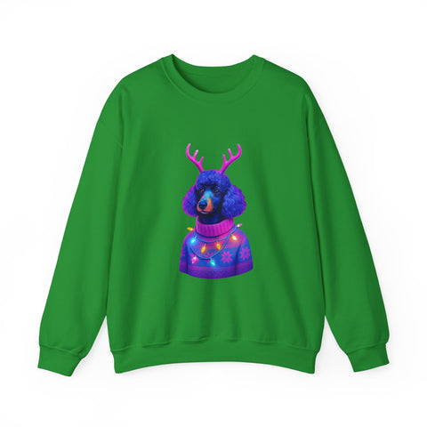 Neon Poodle with Antlers Sweatshirt | Colorful Holiday Sweater Illustration
