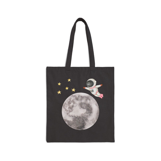 Astronaut Flying To The Moon Cotton Canvas Tote Bag