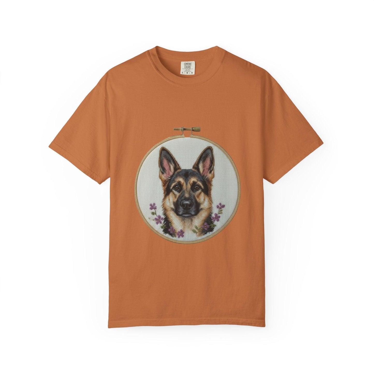 German Shepherd Portrait T-Shirt | Embroidery Hoop Dog Illustration