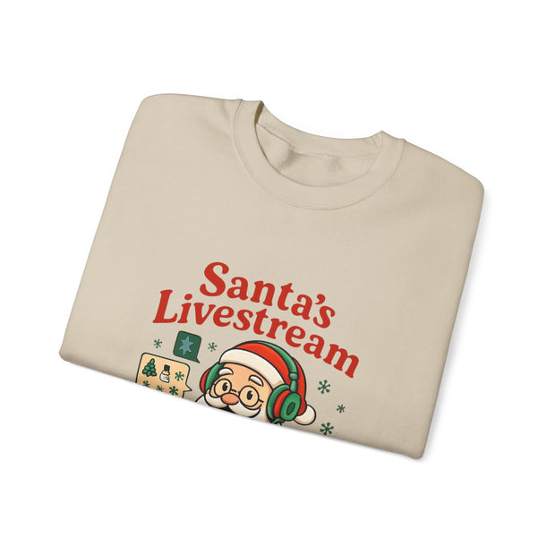 Cozy Christmas Crewneck Sweatshirt - Santa's Livestream Fun, Unisex Holiday Pullover, Gift for Gamers, Xmas Comfort Wear, Festive Sweatshirt