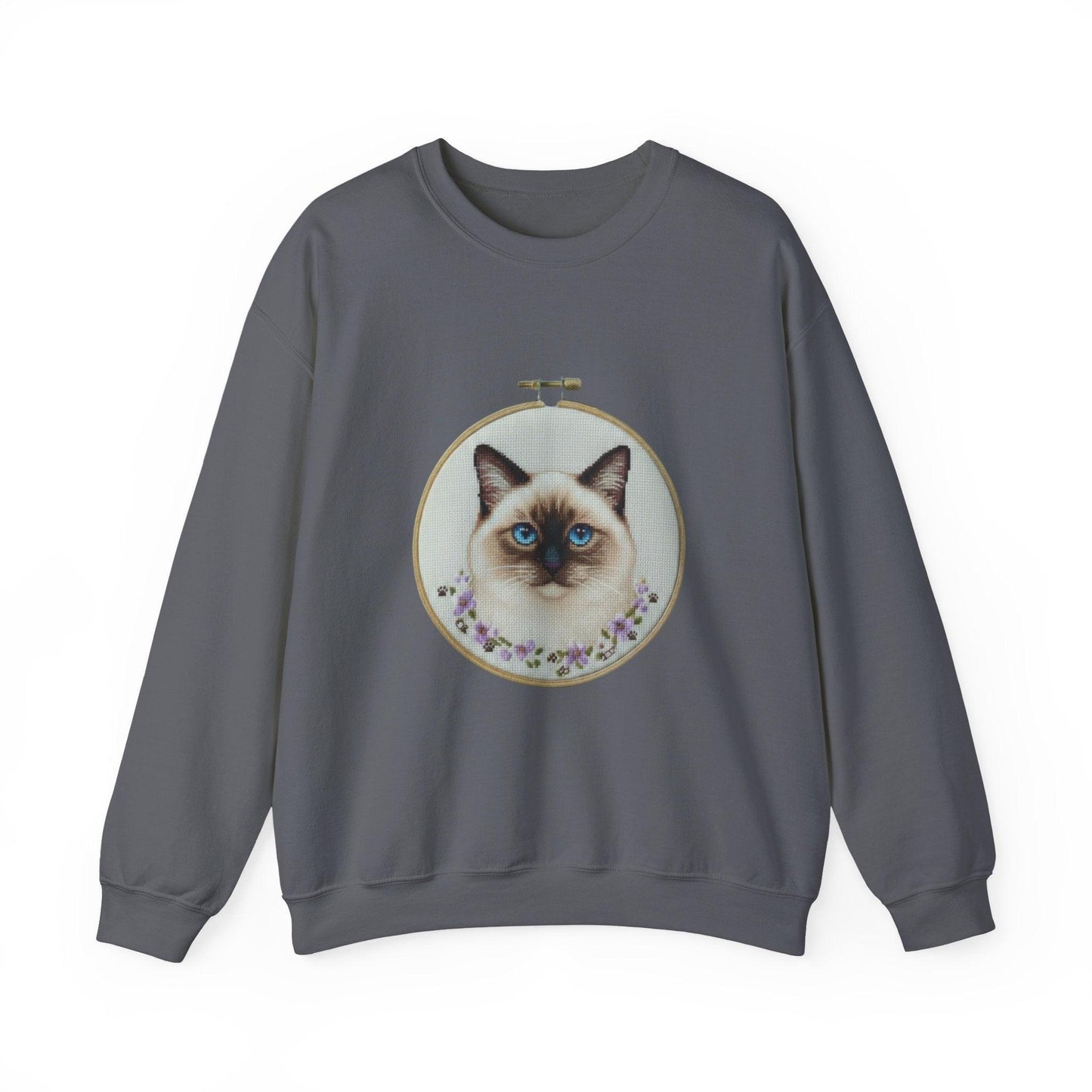 Siamese Cat Portrait Sweatshirt | Embroidery Hoop Floral Frame