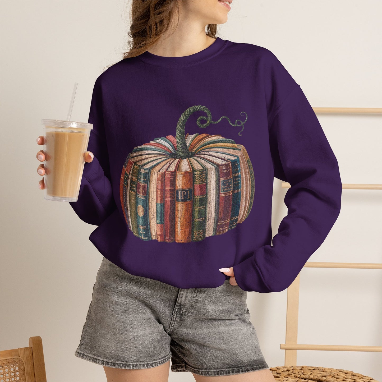 Patchwork Pumpkin Crewneck Sweatshirt | Fall Plaid Pumpkin Shirt